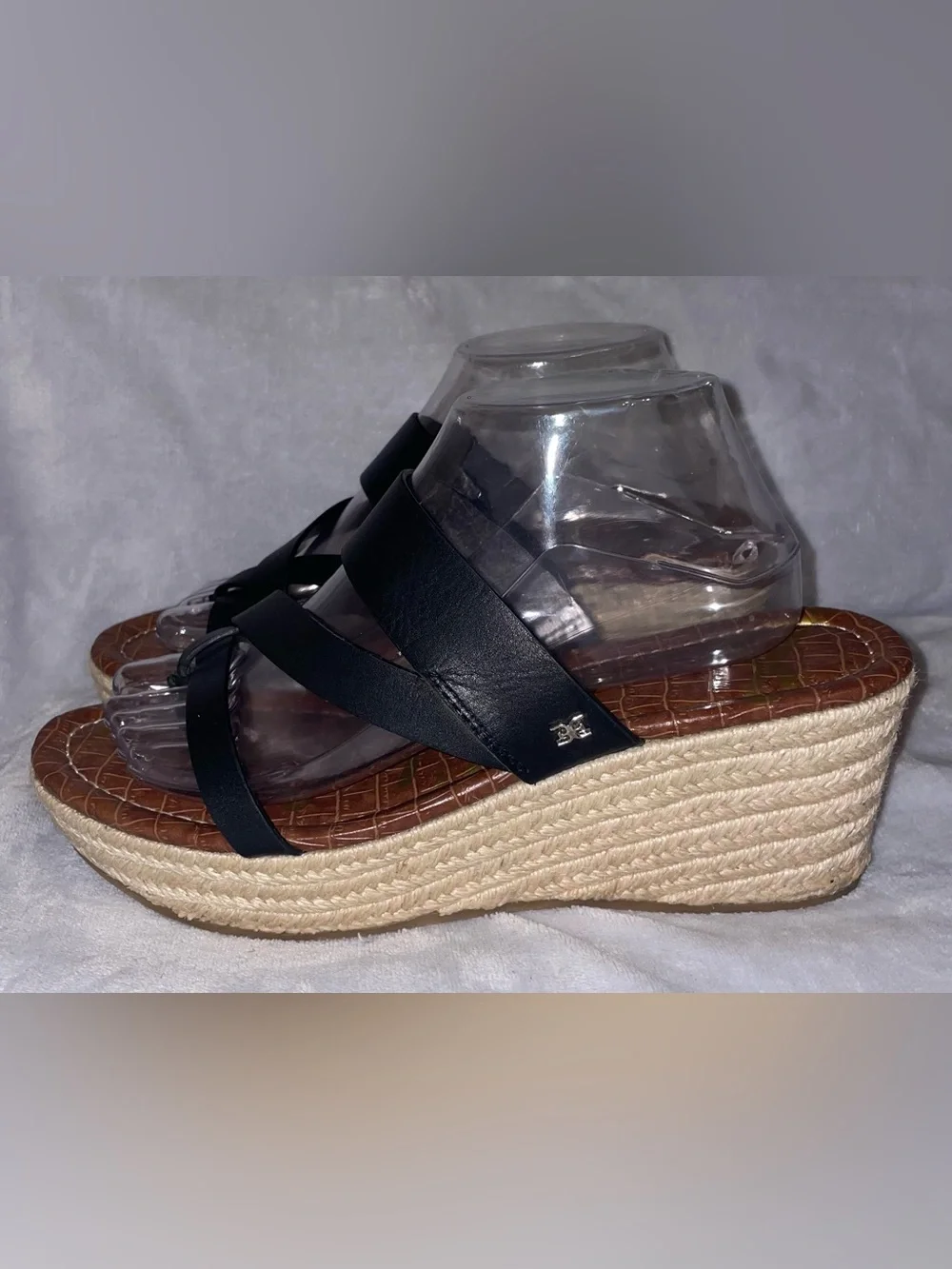 Sam Edelman Women’s Size 10 Raleigh Black Espadrille Wedge Sandals Leather Shoes - Picture 3 of 11